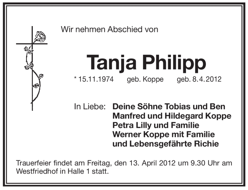  Traueranzeige für Tanja Philipp vom 12.04.2012 aus Pegnitz-Zeitung